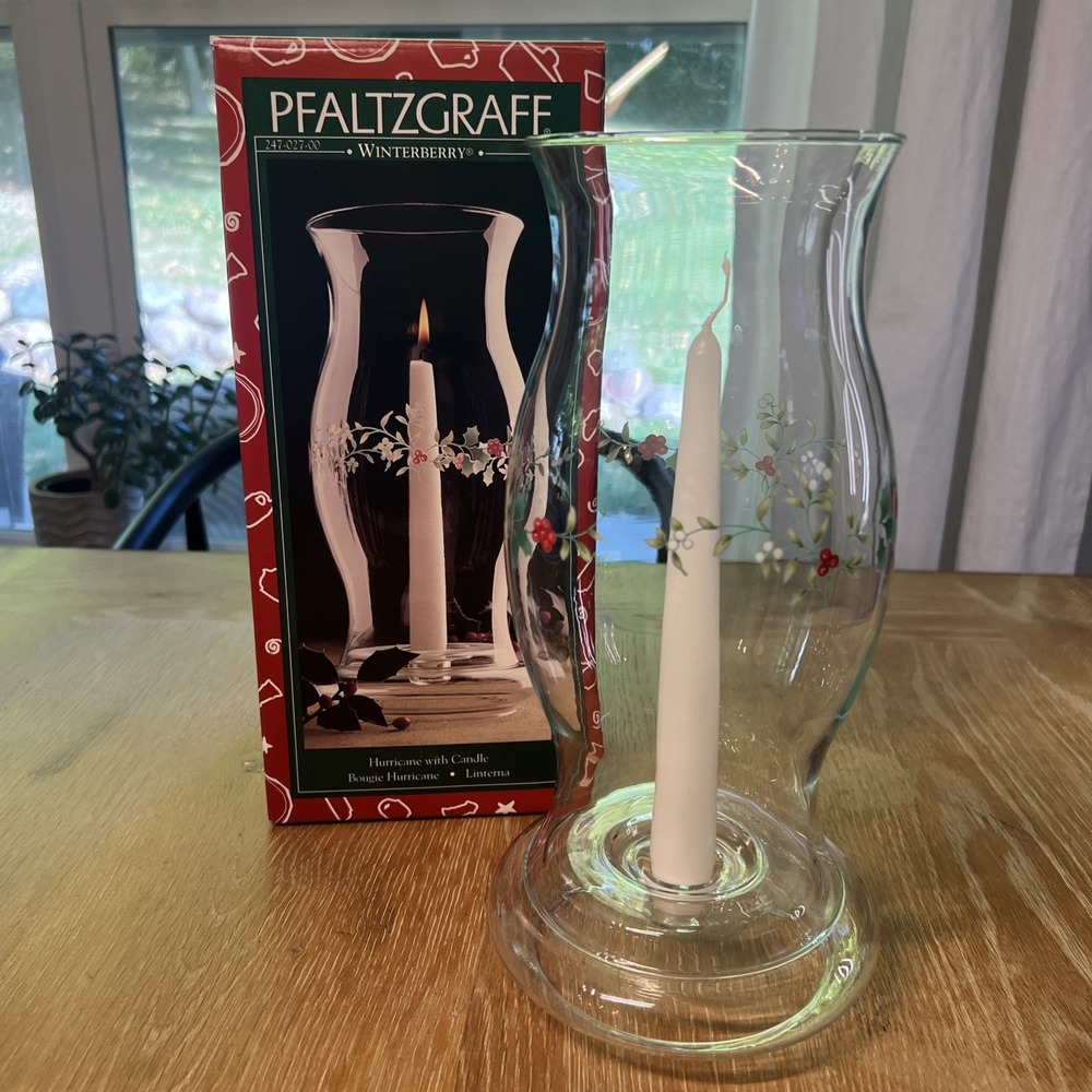 Vintage 1997 Pfaltzgraff‎ Winterberry 11.5" Glass Hurricane Shade Candle Base